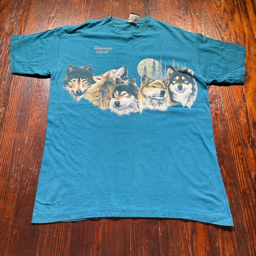 Vintage 1993 Snowmass Wolf Shirt Mens L Signal Sports Colorado USA Single Stitch